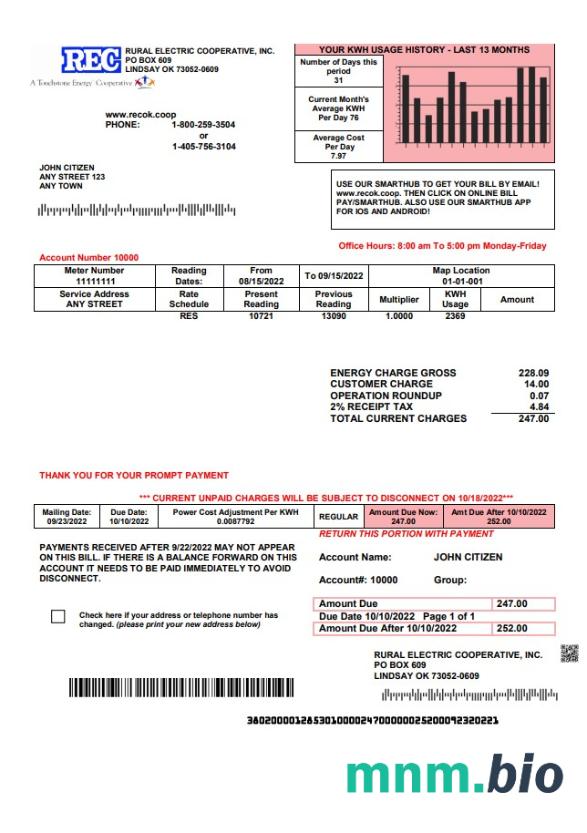 Szablon rachunku za media w spółdzielni elektrycznej w USA w formacie Word i PDF